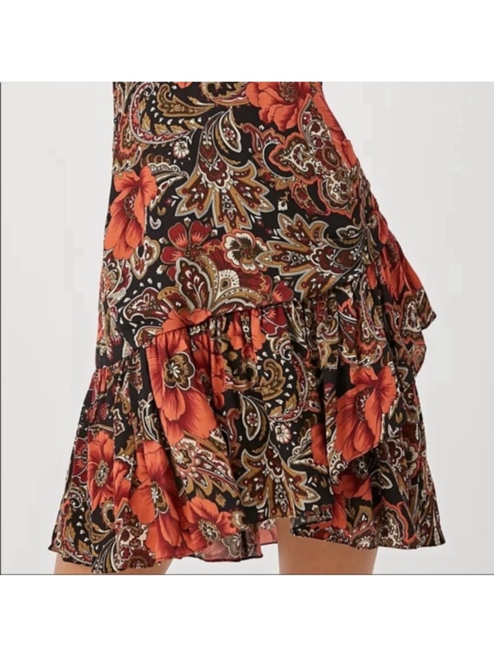 Anthro ATSU Tenley Black Floral Ruffle Dress Size 14 - Picture 6 of 12